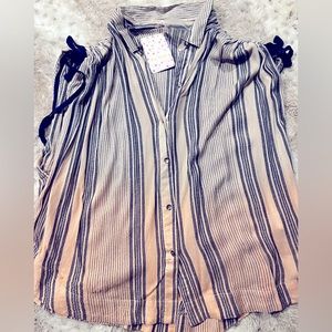 NWT Free People Top Ombré Button Up Blouse Top Blue Pink Size M